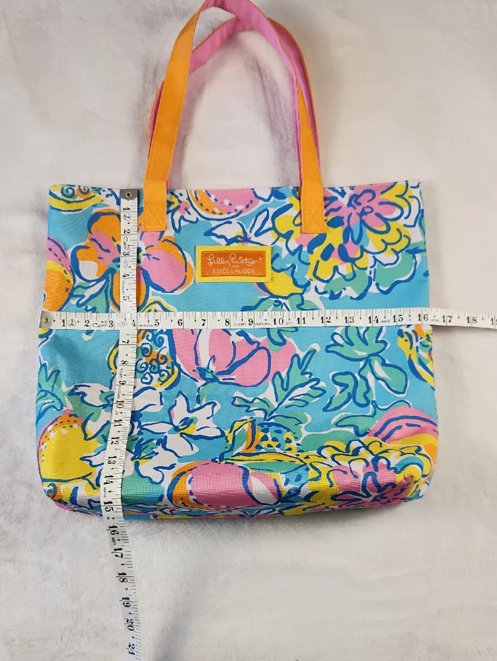 Lilly Pulitzer for Estée Lauder Vibrant Floral and Fruit Tote Bag Pink, Orange